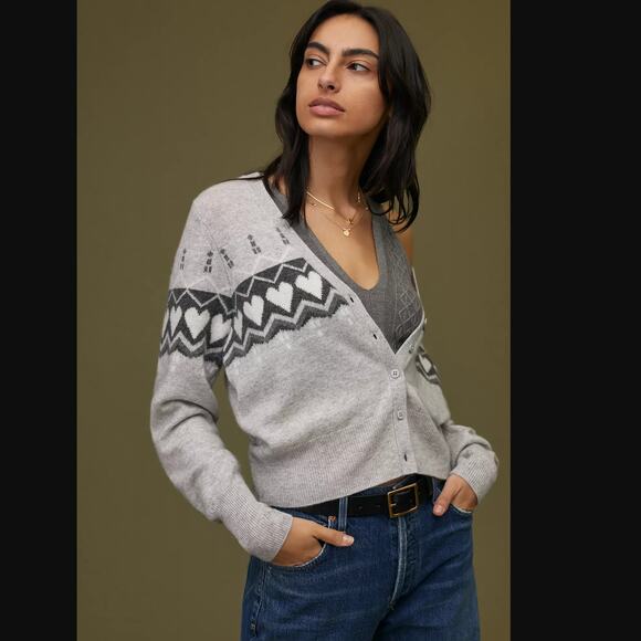 White + Warren Hearts Cashmere Cardigan - New - Size XSP - Picture 1 of 5